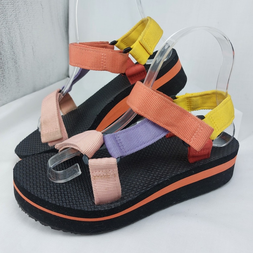 Time & Tru Girls Platform Hook Loop Sandals Colorful Size 5.5-6 (Estimate)